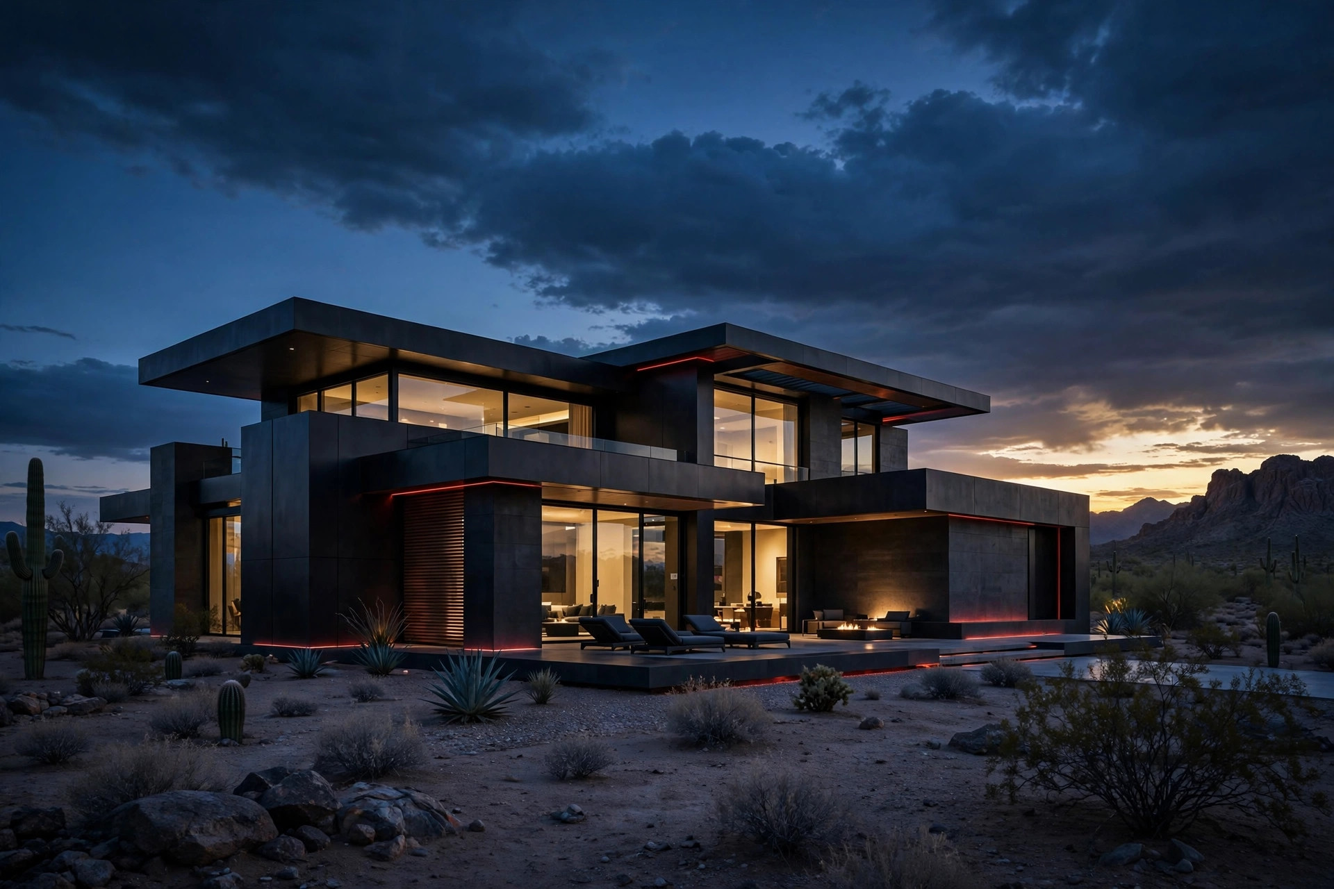 Buy a home in Yuma Arizona, modern desert home at dusk